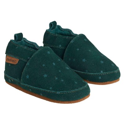 Læder hjemmesko m. stjerner til børn - Grøn