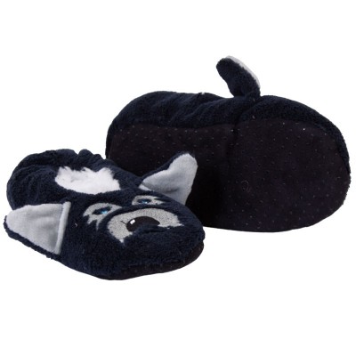 Børne hjemmesko med ulve-look  - Blå